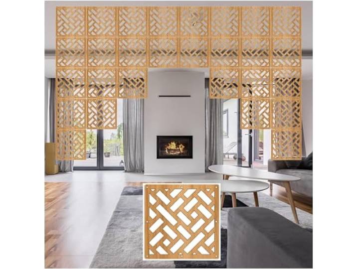 SCMYZLYD Hängende Raumteiler, Hanging Screen Divider Panels Natural 29x29cm Multiple Pack Sizes(Natural B,18Pcs)