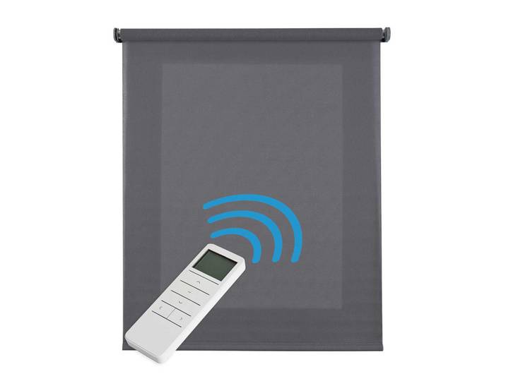 Storesdeco Rollo motorisiert Grau, 200 x 250 cm, Kunststoff, Uni, Rechteckig, 200x250 cm, Heimtextilien, Vorhänge, Rollos, Rollos blickdicht