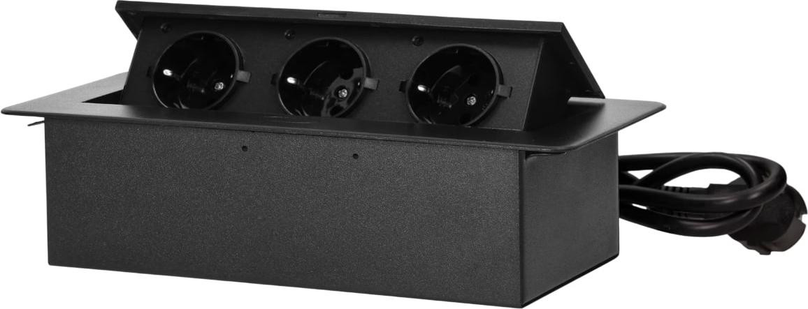 ORNO Wandcontactdoos Schuko OR-GM-9033(GS)/B, 3680W, 230V, 3x2P+T, zwart met plat gefreesde rand
