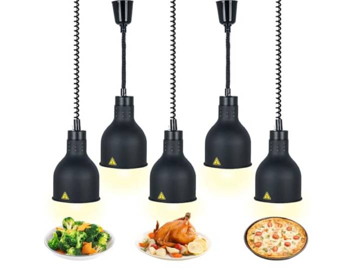 VFDZ Wärmelampe Küche Gastro Einziehbar, Speisenwärmer Lampe Buffet 250W Wärmelampe Gastronomie für Speisen, 25cm Durchmesser Lebensmittel Wärmelampe Küche für Essen Buffet, Restaurant, Hotel