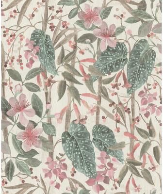 A-Street Prints Kalina Teal Floral Fruits Wallpaper