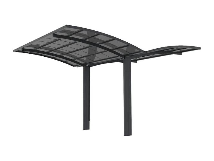 Carport pergola autoportant à enterrer forme papillon en aluminium - 2 voitures - 30m² - gris anthracite – ALUVIO