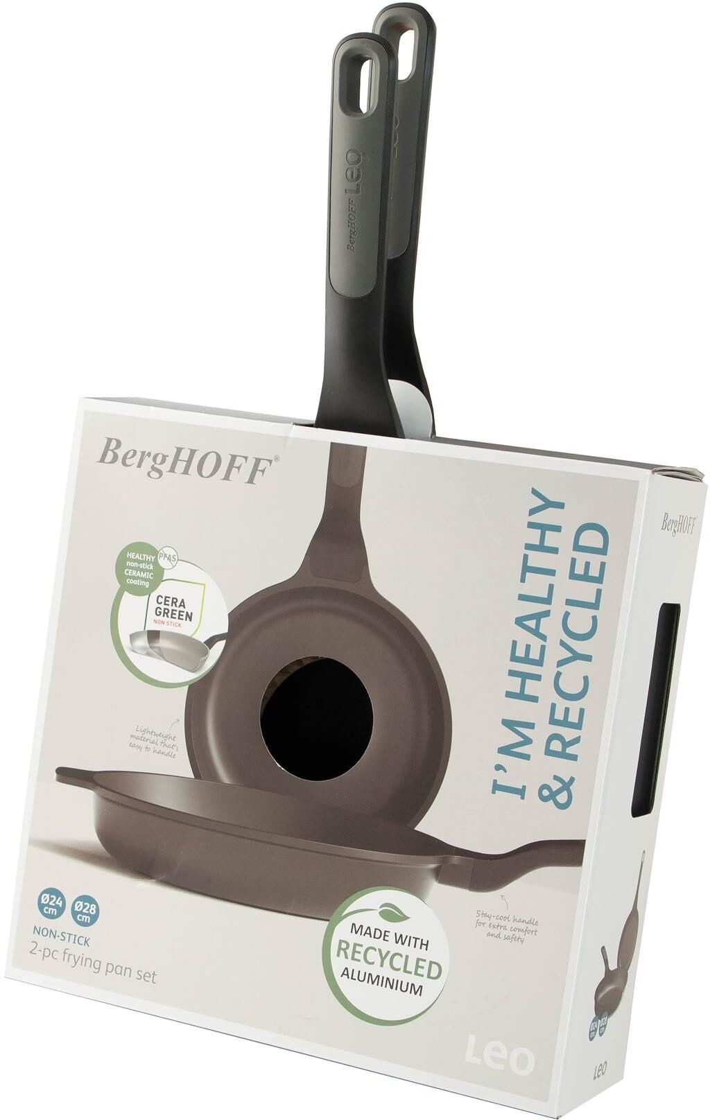 Pfannen-Set BERGHOFF "Leo Stone+ 2-teilig 24 cm/28 cm", schwarz, Pfannen, Pfannen-Set schwarz Einheitsgröße