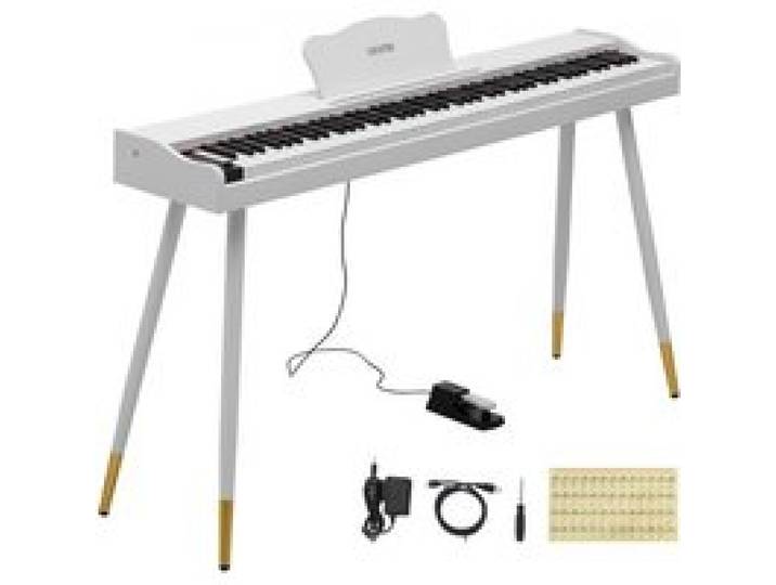 VEVOR Digitalpiano 88 Halbgewichtete Tasten in Standardgröße E-Piano Weiß für Anfänger, 600 Klangfarben, 600 Rhythmen, USB, MIDI, Audioausgang, Kopfhörerbuchse, Sustain-Pedal und HiFi-Lautsprechern