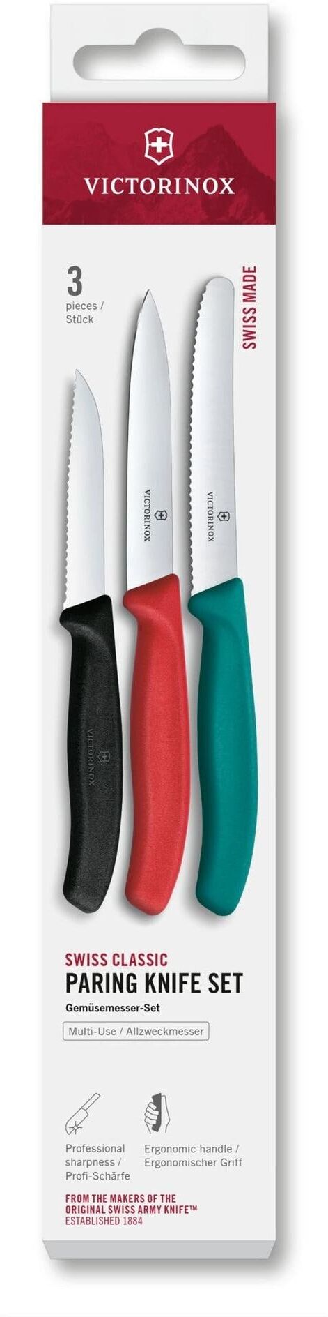 Messer-Set VICTORINOX "Victorinox Messer-Set Swiss Classic, Grün / Rot / Schwarz", bunt, Stahl, Kochmesser-Sets, Messer-Set bunt Einheitsgröße