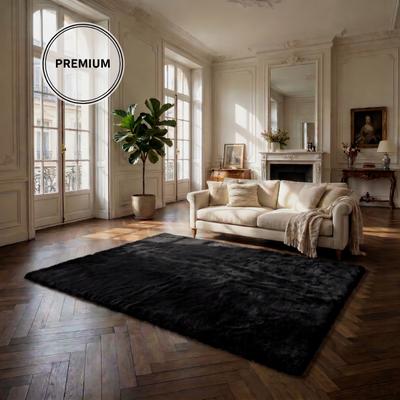 Fellteppich OTTO HOME "Balu, in Standard- und Premium-Qualität, 20 mm oder 38 mm Höhe", weiß (schwarz), B:180cm L:180cm, Polyester, Teppiche, Fellteppich, Kaninchenfell-Haptik, kuschelig, weich, Kunstfellteppich, Wohnzimmer