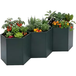 PROREGAL 3er-Set Hochbeet | HxBxT 77x264x100cm | Metallhochbeet Gemüse-/Pflanzbeet | Grün |Blumenkasten Pflanzkübel Stahl