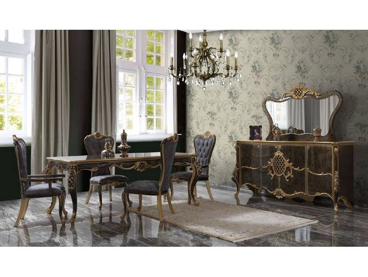 Xlmoebel Sideboard Elegantes Esszimmermöbel-Set aus braunem Holz mit stilvollen Stühlen (Esszimmermöbel-Set, Set 10tlg Esszimmer (Esstisch + 8xStühle + Sideboard), Hergestellt in Europa