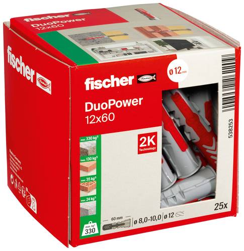 Universaldübel DuoPower mit Rand 538253 Typ DuoPower 12 x 60 Bohrernenn-Ø 12 (d0) mm min. Bohrlochtiefe 80 (h1) mm min.