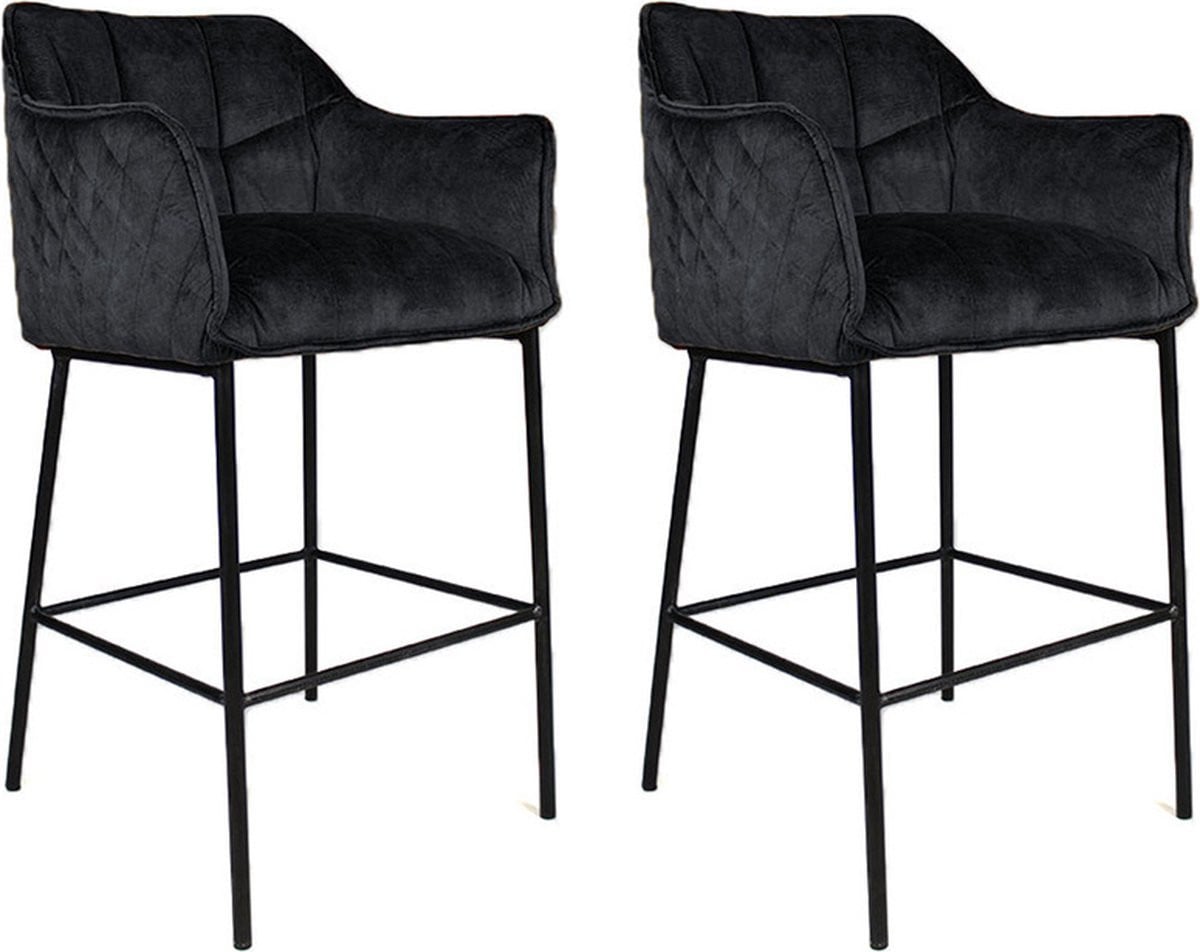 Bronx71 Velvet barkruk Jayron Antraciet, set van 2, Hoogte: 82 cm