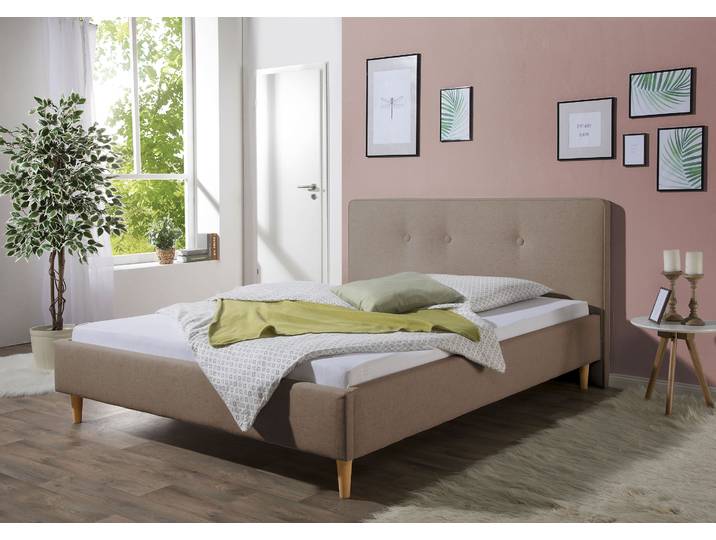 Polsterbett MAINTAL Lonepine , braun (hellbraun), B:153cm H:97cm L:208cm, Betten, Polsterbett, Bettseiten zerlegt, ohne Bettkasten