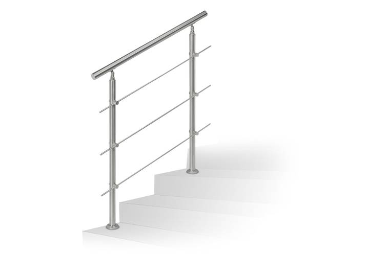Treppengeländer Edelstahl 1 m 2 Pfosten 3 Querstangen Silber