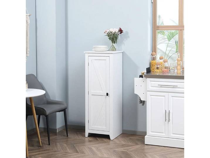 Armoire De Rangement Buffet cuisine 120 cm 3 étagères réglables style classique bois Blanc