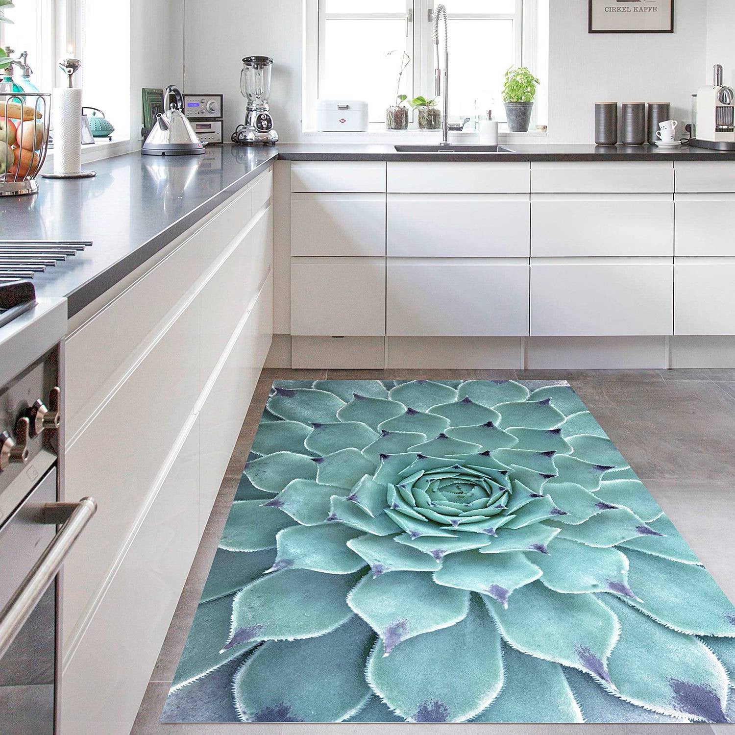 home24 Vinyl vloerkleed Cactus Agave turquoise B: 120 cm, D: 180 cm