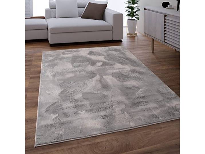 Paco Home Teppich Wohnzimmer Schlafzimmer Kunstfell Shaggy Hochflor Flauschig Soft Einfarbig Grau, Grösse:80x150 cm