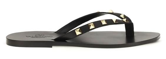 Valentino Garavani Black Calf Leather Bos Taurus Flip-Flop Sandals EU39/US6
