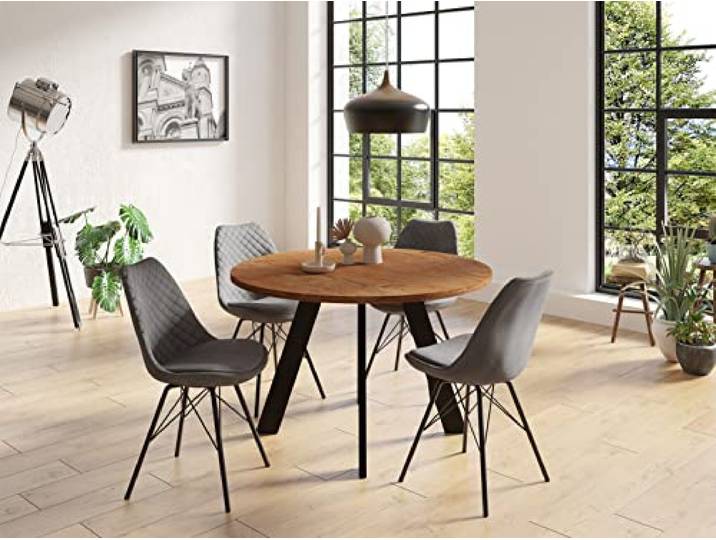 byLIVING Esstisch Tara, rund Akazie Natur, Metallgestell schwarz