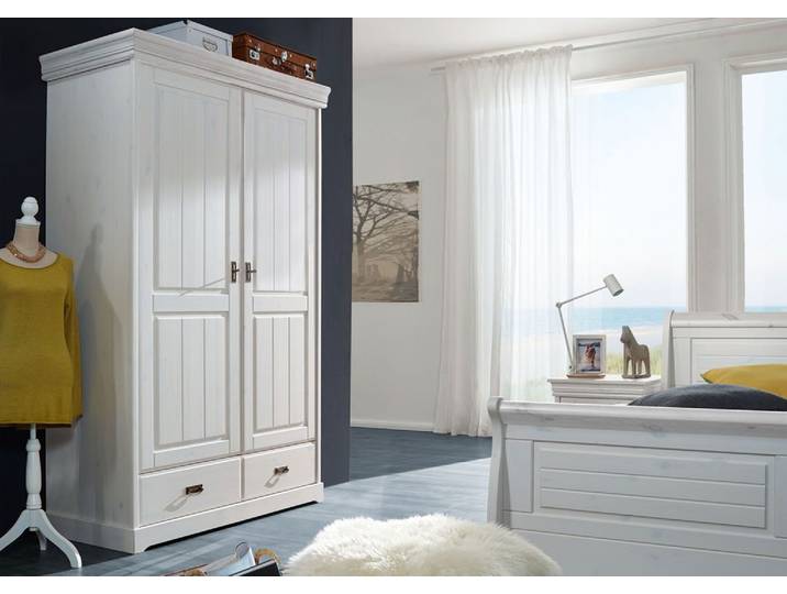 Kleiderschrank 132cm 2-trg 'Mailand-Weiß' Kiefer weiß SZ-0132