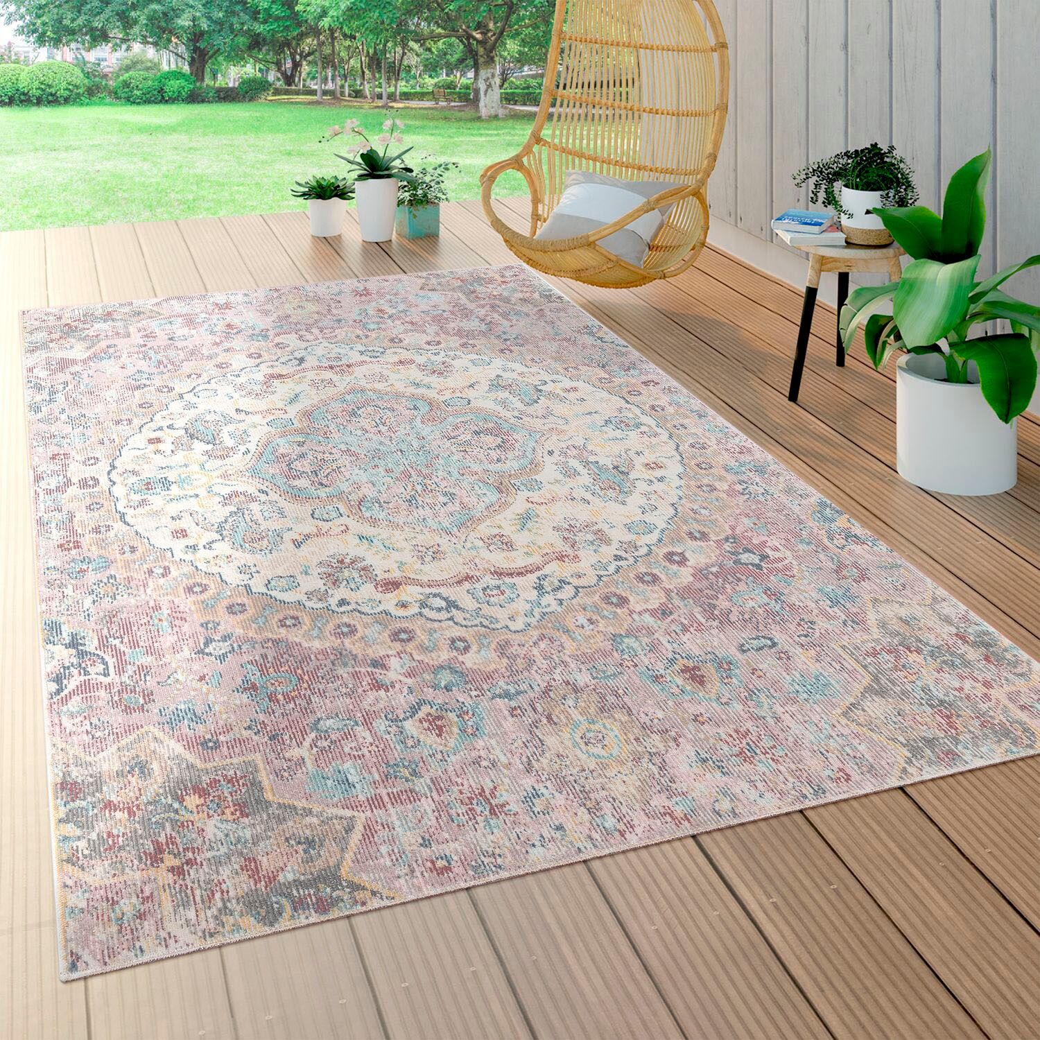 Teppich PACO HOME "Torres 271", pink, B:80cm H:8mm L:150cm, Polypropylen, Teppiche, Teppich, Kurzflor, Orient-Optik, Vintage Design, In- und Outdoor geeignet pink B : 80cm 1 Stk., 8mm, L: 150cm