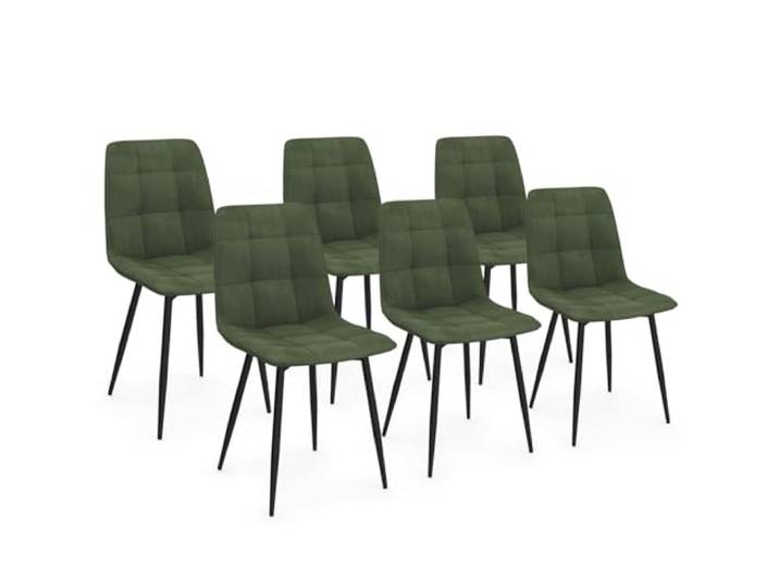 IDMarket - 6er-Set Esszimmerstühle Mila aus khakigrünem Samt