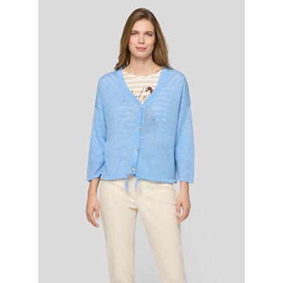 Strickjacke RABE "Strickjacke", Damen, Gr. 44, blau (hellblau), Obermaterial: 100% Leinen, unifarben, weit, Strickjacken Strickjacke