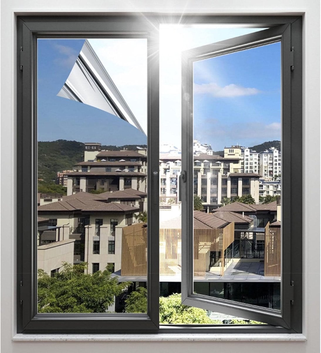 Merkloze Reflecterende Raamfolie met Spiegelfolie Effect voor Privacy - 140 x 120 cm