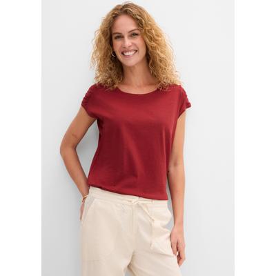 T-Shirt BONPRIX, Damen, Gr. 40/42 (M), rot (kastanienrot), Web, Obermaterial: 100% Baumwolle, unifarben, gerade normal, Rundhals, Shirts T-Shirt, gerade Passform, überschnittene Schultern, mit Rundhalsausschnitt