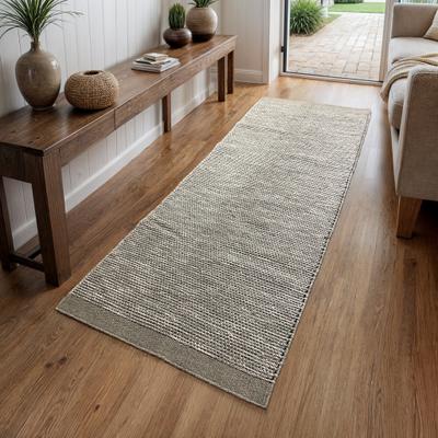 Wollteppich "Anisa, handgewebt", beige (creme, grau), B:80cm H:10mm L:350cm, Wolle, MYFLAIR MÖBEL & ACCESSOIRES, Teppiche, reine Wolle, meliert, Wendeteppich, auch in rund, Wohnzimmer