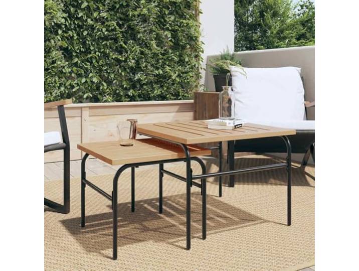 HFUDPOF Outdoor-Satztische 2 STK. Braun Schwarz Stahl Beistelltische Pulverbeschichtetes Stahlgestell, verschiedene Größen, platzsparend stapelbar, für Terrasse und Balkon