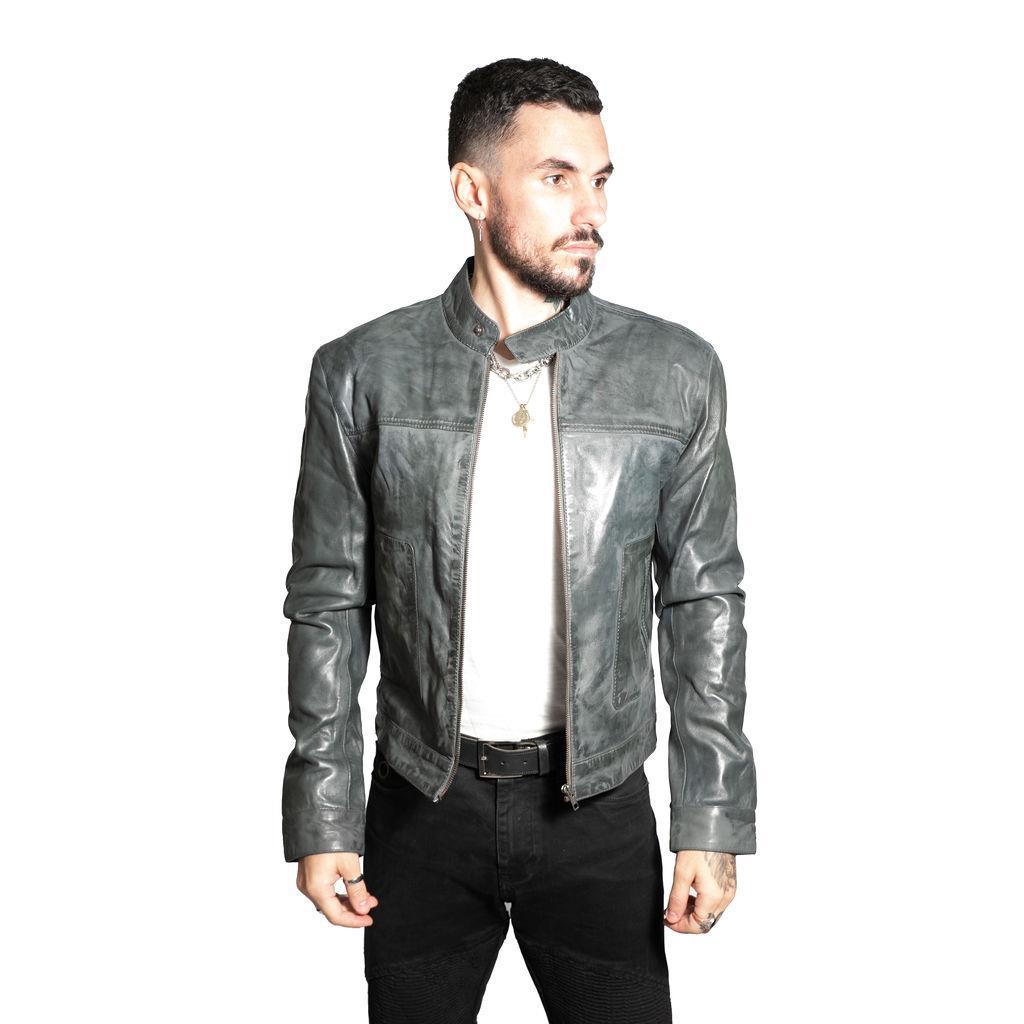 Klassisch geschnittene Herren-Bikerjacke aus Leder – Austin