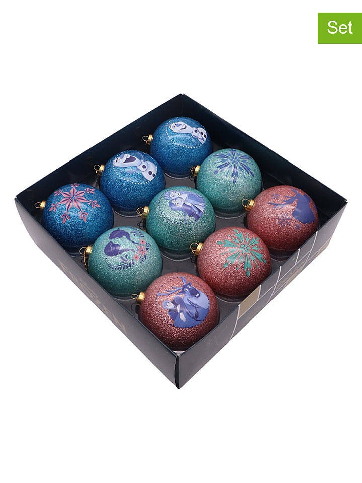 Christmas Inspirations 9er-Set: Christbaumkugeln "Frozen" in Blau/ Hellblau/ Rot - Ø 7,5 cm - onesize