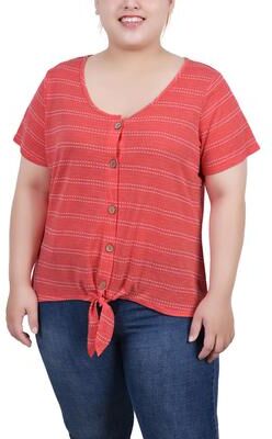 NY COLLECTION Short Sleeve Tie Front Top