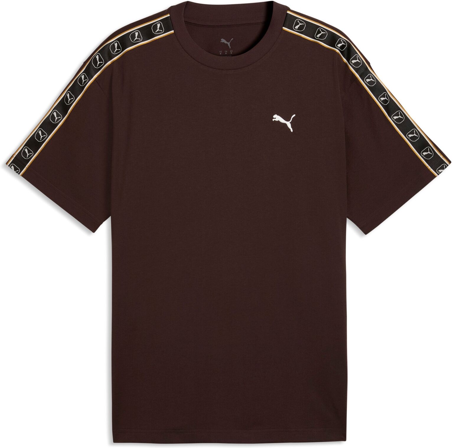 T-Shirt PUMA "ESS ELEVATED TAPE RELAXED TEE", Herren, Gr. XL, braun (chocolate fondue), Jersey, Obermaterial: 100% Baumwolle, unifarben, relaxed fit normal, Rundhals, Shirts T-Shirt, mit Kurzarm, bedruckte oder unifarbene Optik, Relaxed Fit chocolate fond