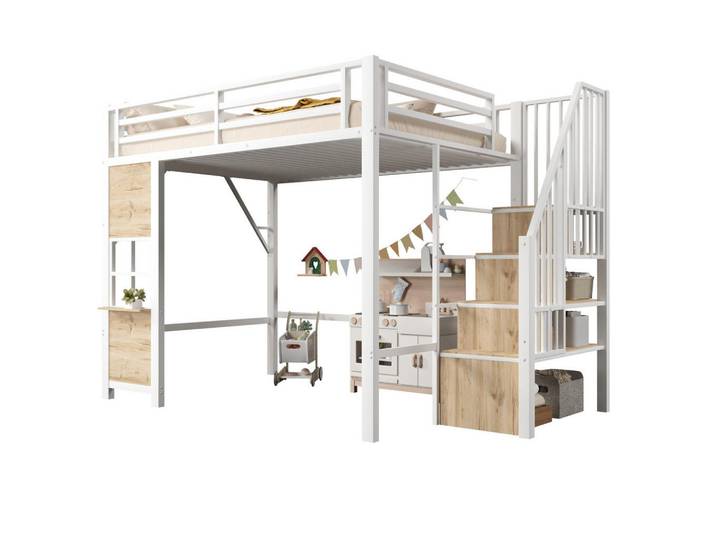 Flora Grace Hochbett 140/200 cm in Weiß mit Ablageleiter und offenem Spielbereich, 140x200 cm, Babymöbel & Kindermöbel, Kinderzimmer & Jugendzimmer, Kinderbetten, Hochbetten
