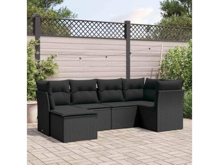 WDGJJFECNMUEHI Résine tressée imperméable Ensemble canapé Noir Salon de jardin 6 pcs avec coussins noir résine tressée ensemble modulaire lavable terrasse patio