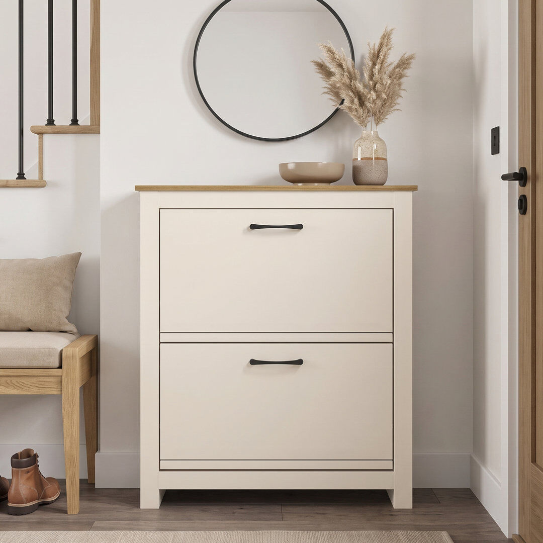 17 Stories Limestone 2 Flip Door Shoe Storage Cabinet Natural 12