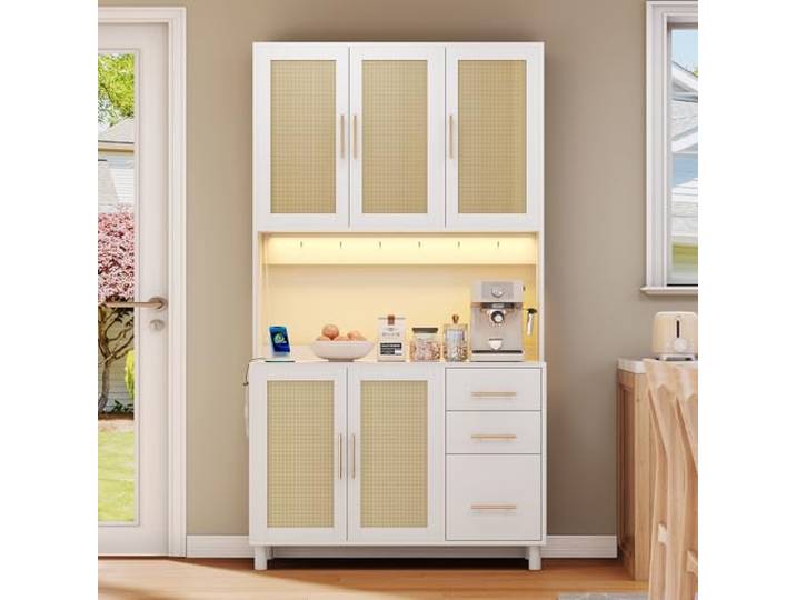 Ropilly Küchenanrichte Buffetschrank Sideboard mit App-LED und Steckdosen für Küche und Esszimmer