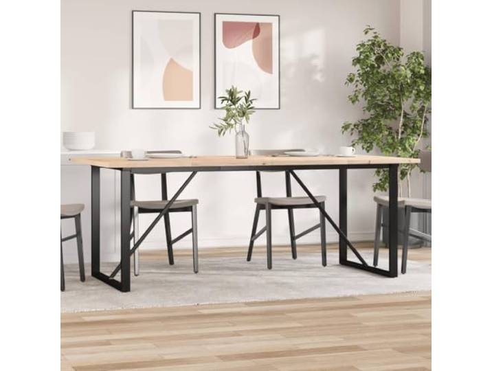 HEFZGDB Esstisch O-Gestell 200x100x75,5cm Massivholz Kiefer & Stahl mit robuster Tischplatte für stabile Mahlzeiten