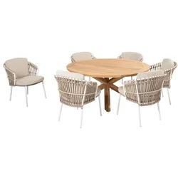 4 SEASONS OUTDOOR Gartentisch-Set Prado 7-tlg. Ø 160 cm Teak Weiß
