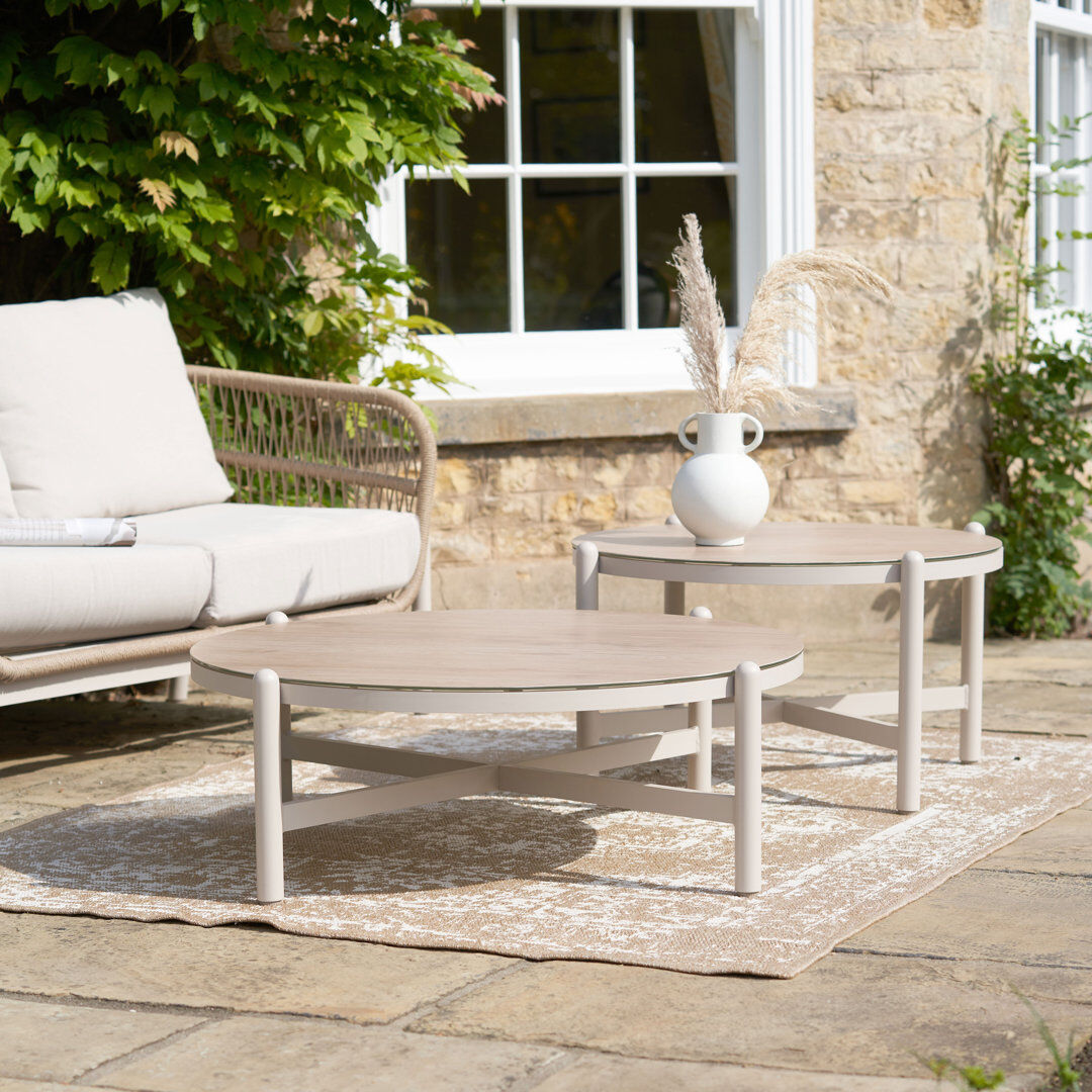 August Grove Aris Round Steel Outdoor Coffee Table - 98 cm W 98 cm D Beige