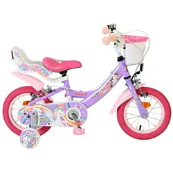 Volare Kinderfahrrad Unicorn für Mädchen 12 Zoll Kinderrad in Lila, Zwei Handbremsen