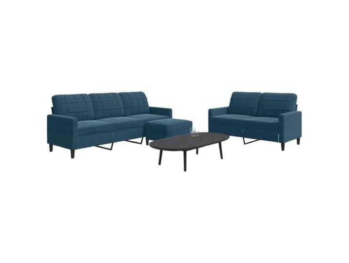 HEFZGDB 3-TLG. Sofagarnitur mit Kissen Blau Samt, Weiches Velours Material und Robustes Metallgestell, Vielseitiger Hocker als Sitzgelegenheit oder Fußstütze,