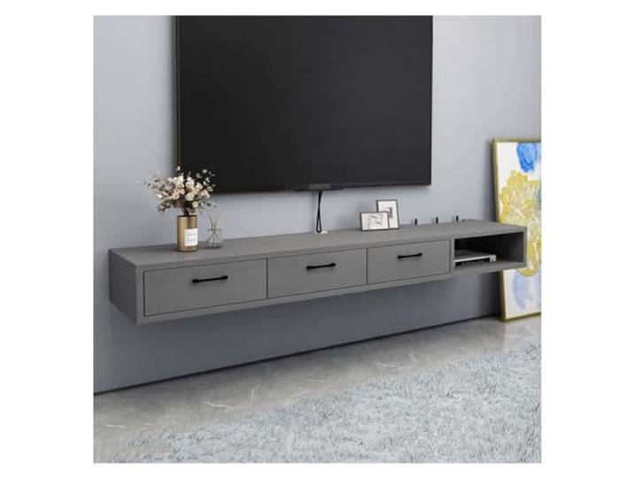 Vfs8dQ5kt Medieneinheit Wandmontierter schwebender TV-Ständer aus Holz mit Aufbewahrungsschrank(Grigio)