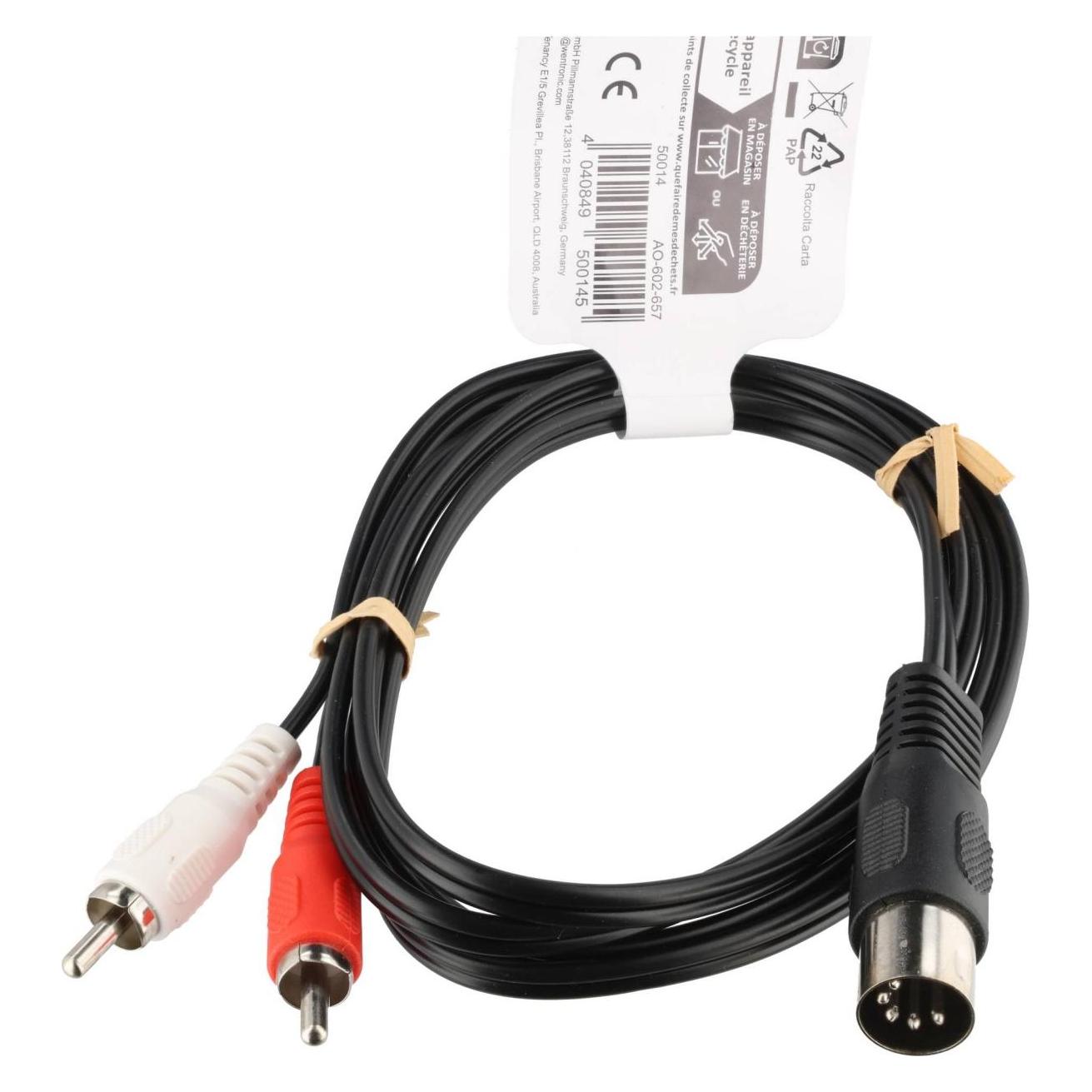 Goobay Audio-Video-Kabel 1,5 m 5-polig DIN-Stecker > 2 x Cinchstecker (1.50 m, Cinch Kabel) (50014)