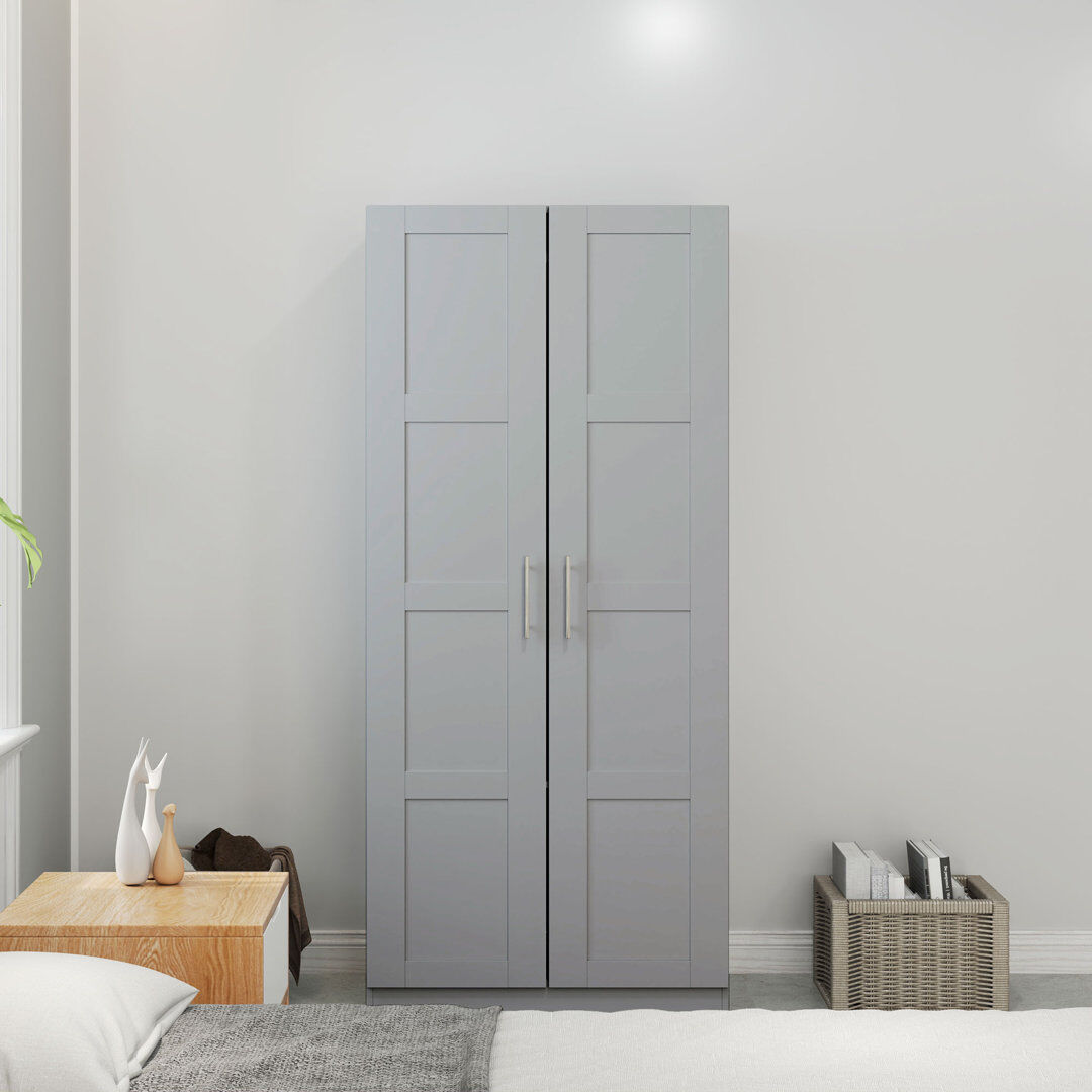 Marlow Home Co. Audriena Wardrobe for Bedroom Double Wardrobe with Hanging Rail Grey 180cm H X 80cm W X 53.5cm D