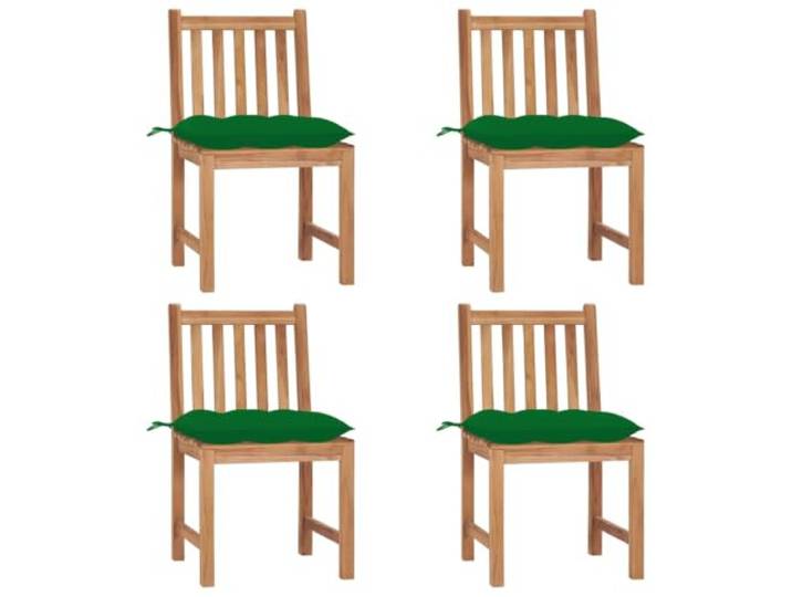 KUTYWEXFM Gartenstühle 4er Set mit Grünen Kissen Teak Holz Bequeme Sitzgruppe für Balkon und Terrasse, inklusive dicken Polstern sowie feiner Oberflächenbehandlung auf Wasserbasis.