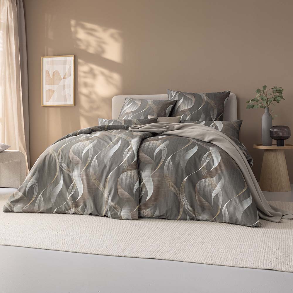 Bettwäsche ESTELLA "Nick", grau (920, anthrazit), B/L: 155cm x 220cm, 1 Stk., 2 Stk., Satin, B/L: 80cm x 80cm, 3, Satin, Obermaterial: 100% Baumwolle, Bettwäsche, Bettwäsche, Gefertigt aus hochwertigem Baumwoll-Satin.
