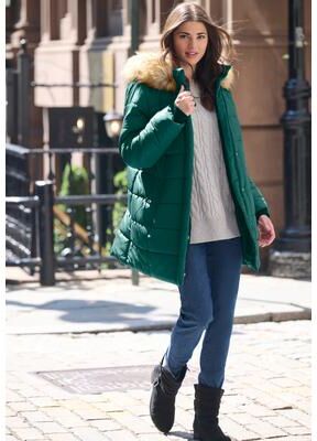 Women's Plus Size Classic Length Puffer Coat by Roaman's in Emerald Green (Size 1X) Winter Coat