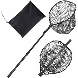 VEVOR Angelkescher Teleskopisch 143 cm, Unterfangkescher mit Fischschonendem Fischnetz aus Silikon (20 mm Maschenweite), Kescherstange aus 6063 Aluminiumlegierung mit Rutschfestem PE Griff
