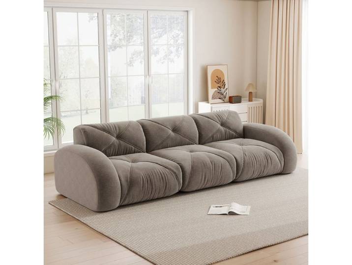 Canapé modulable 3 places sans montage - BEAUNIV - mousse 32D chenille structure sans cadre taupe